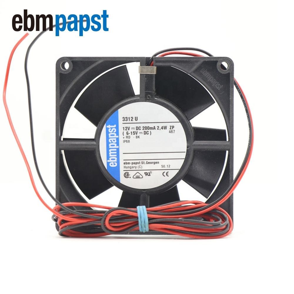 Ebmpapst 3312U 3312 92*92*32mm 12V 9cm 2.8W 0.235A 3000RPM 78m3/h Ball Bearing IP68 Waterproof Cabinet Axial Cooling Fan