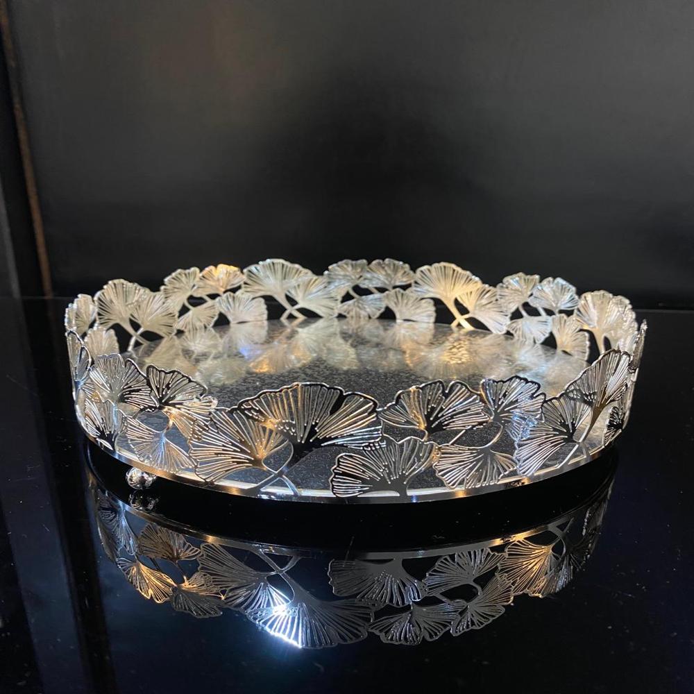 Silver Plated Round Tray - Brass or Stainless Steel with Silver Plating, Standard Size, Smooth Surface Finish, Elegant Etched Design