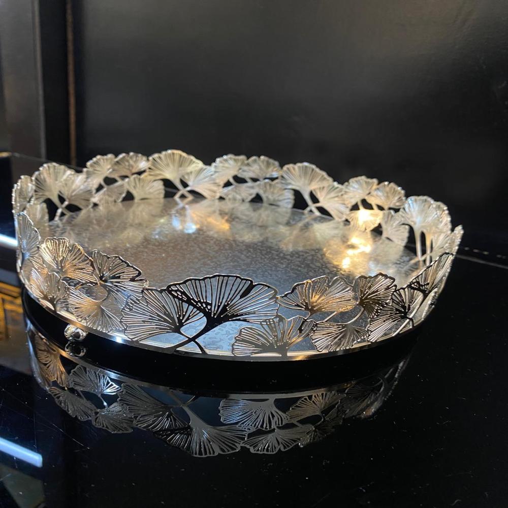 Silver Plated Round Tray - Brass Or Stainless Steel With Silver Plating, Standard Size, Smooth Surface Finish, Elegant Etched Design