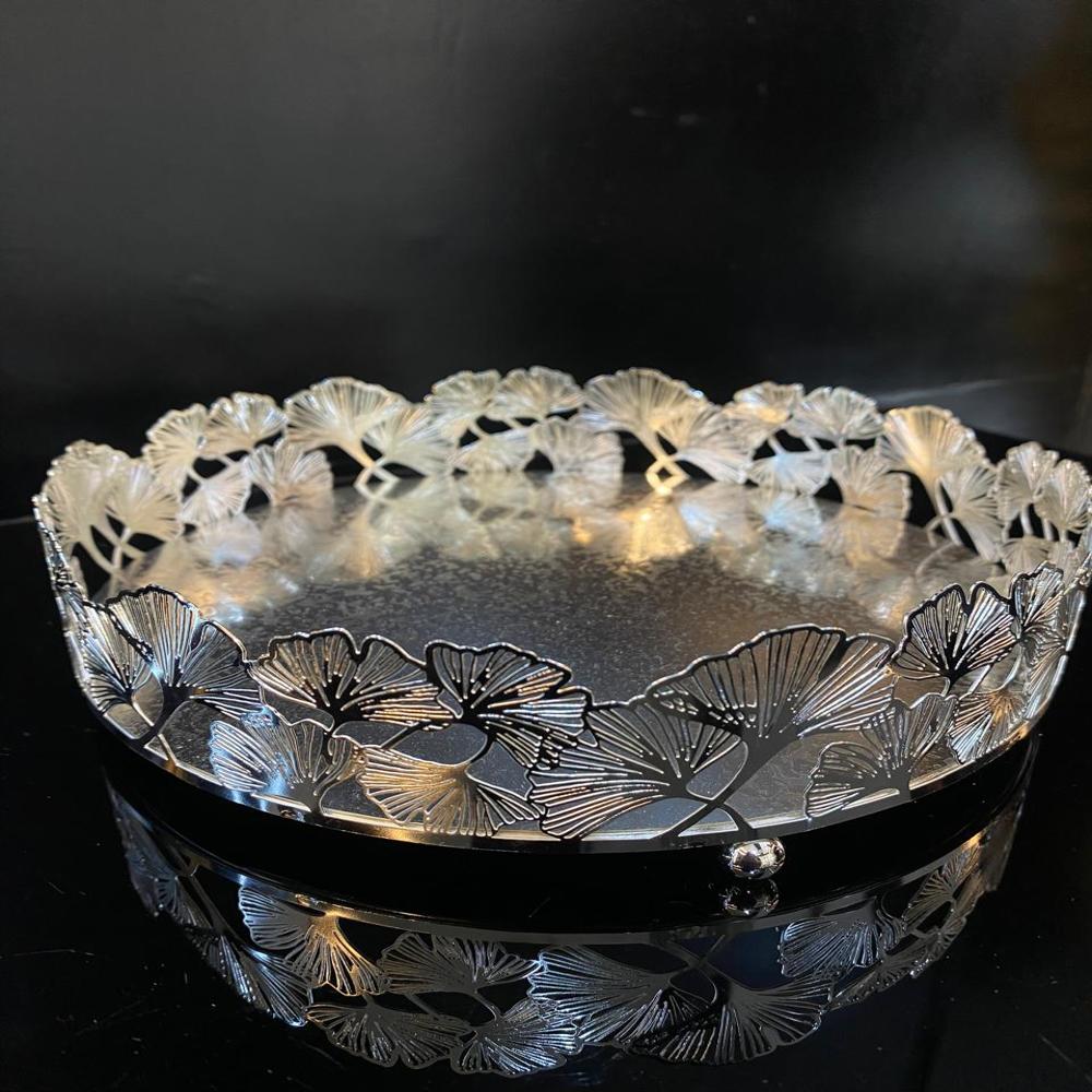 Silver Plated Round Tray - Brass Or Stainless Steel With Silver Plating, Standard Size, Smooth Surface Finish, Elegant Etched Design