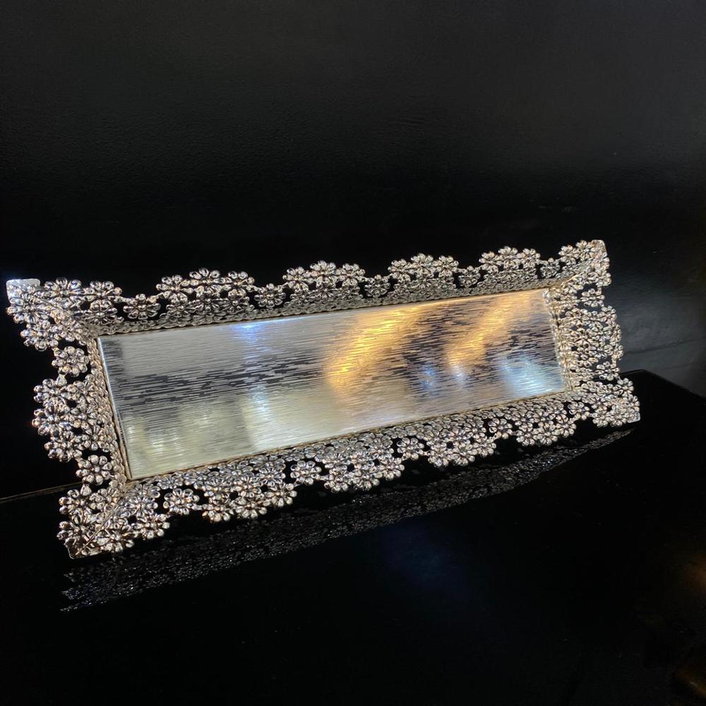 Silver Plated Tray - Brass Or Stainless Steel, Standard Size, Silver Color, Smooth Surface Finish | Elegant Floral Design For Hosting