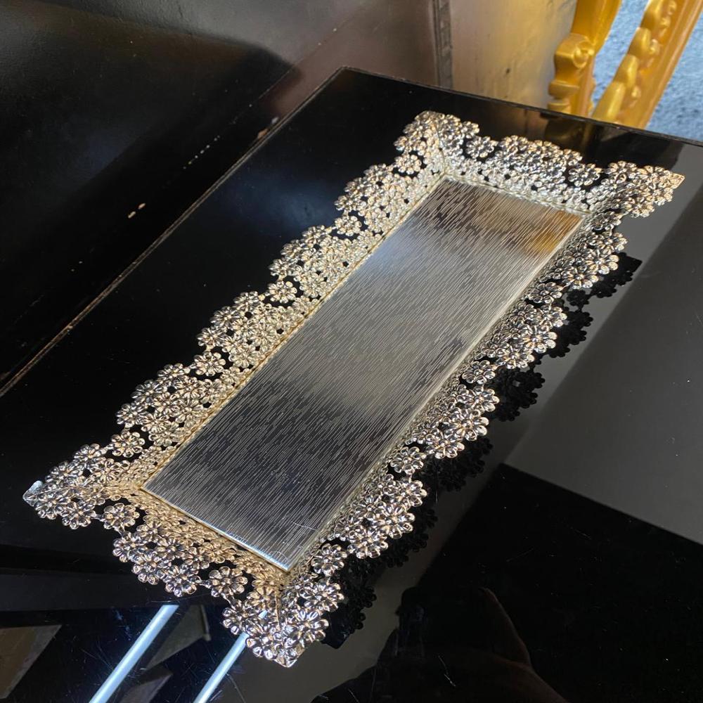Silver Plated Tray - Brass Or Stainless Steel, Standard Size, Silver Color, Smooth Surface Finish | Elegant Floral Design For Hosting