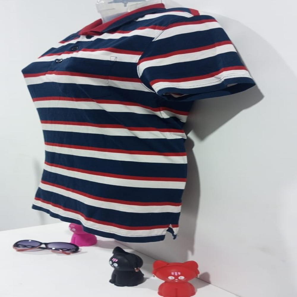 180 GSM womens Cotton Striped Polo T Shirt