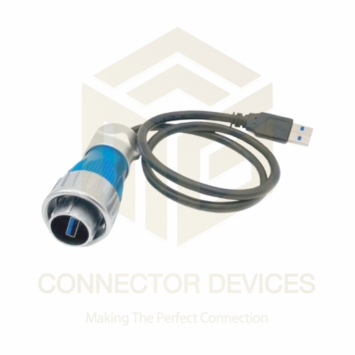 DH24 Series USB3 Male-Male Plug IP67 Waterproof Data Connector Bayonet Metal Shell 0.5M Cable