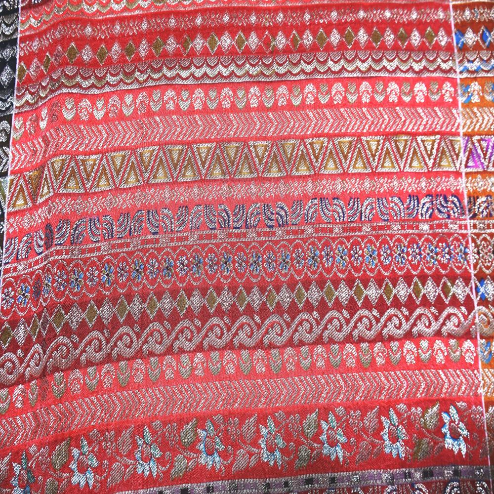 Red Dola Silk Jacquard Printed Fabric for Bridal Sherwani & Decorative Curtains