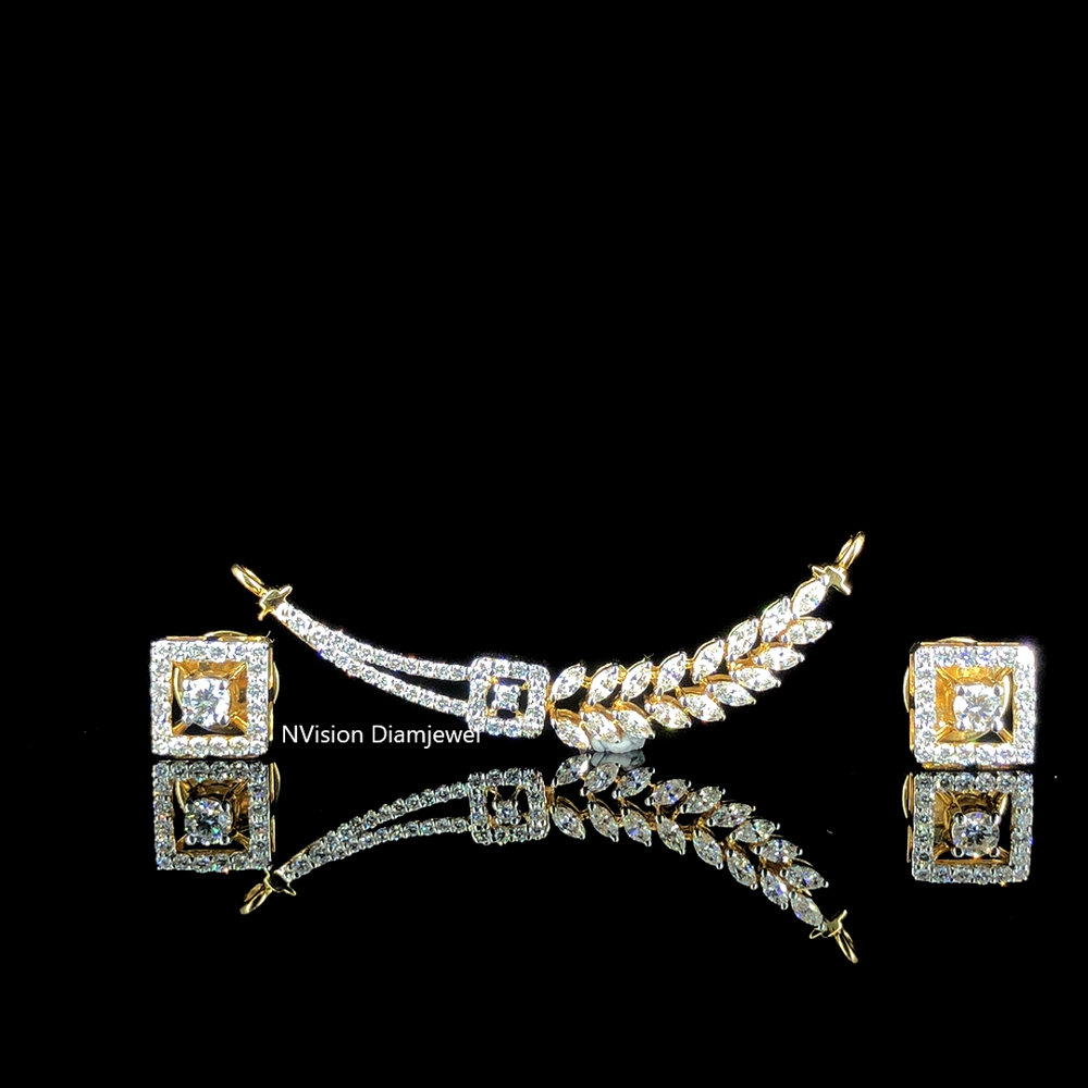 Radiant Leaf Harmony Labgrown Diamond Mangalsutra with Earring