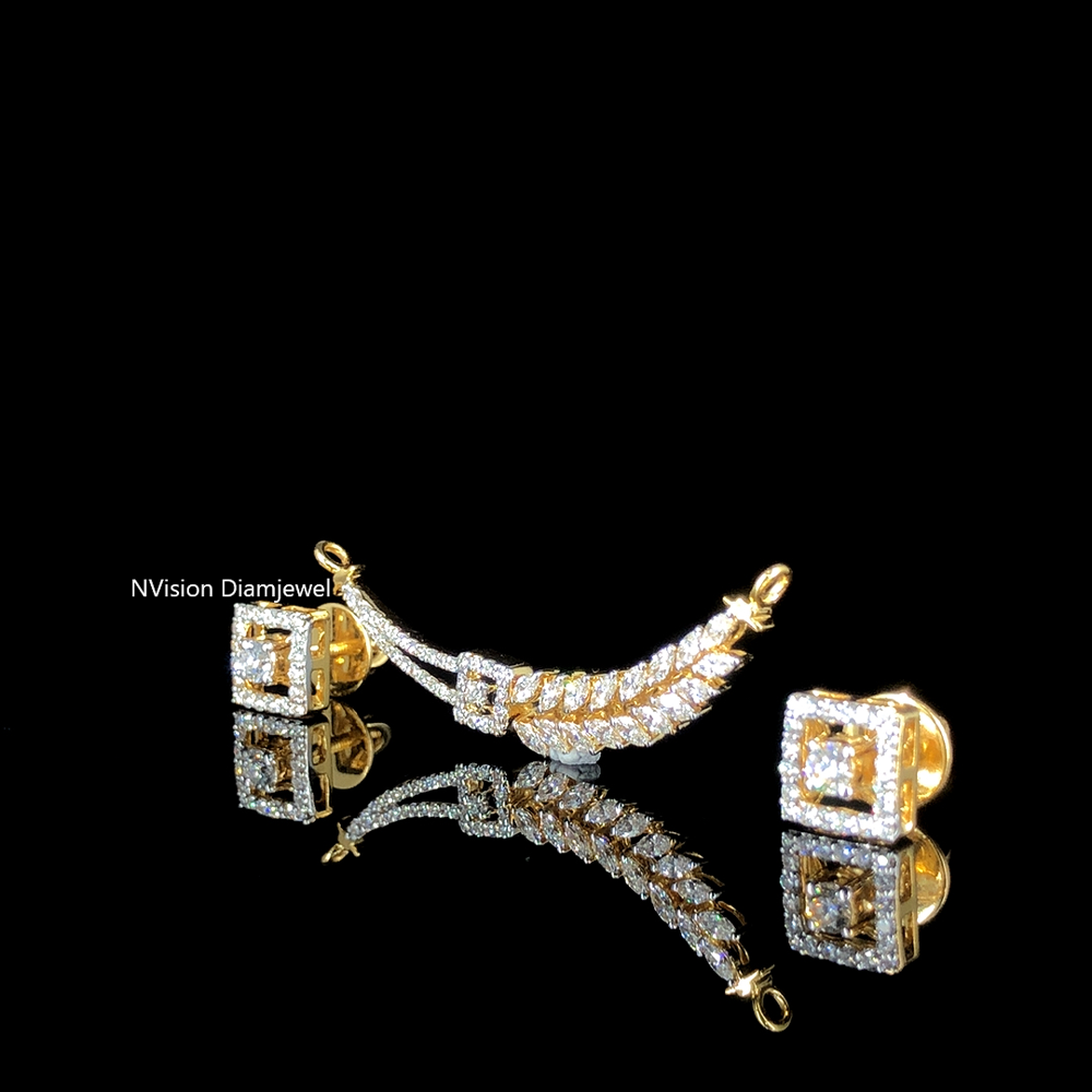 Radiant Leaf Harmony Labgrown Diamond Mangalsutra with Earring