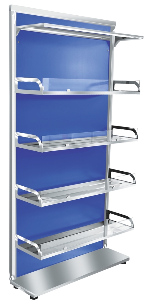 Wall Mount Display Stand 8' - Color: Silver & Blue