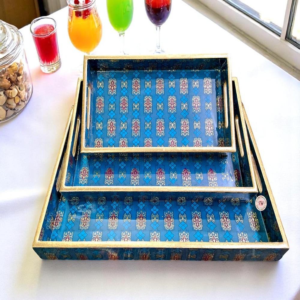 Mdf Meena Digital Print Tray Set Of 3 - Color: Multicolor