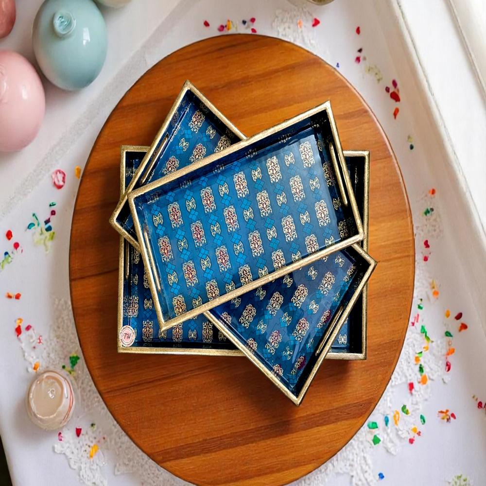 Mdf Meena Digital Print Tray Set Of 3 - Color: Multicolor