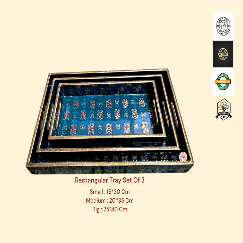 Mdf Meena Digital Print Tray Set Of 3 - Color: Multicolor