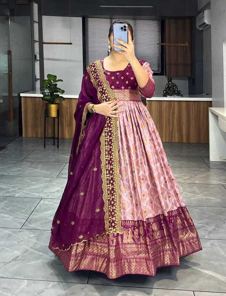 Women Gown With Duppata Banarasi Silk - Design: Attractive
