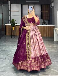 Women Gown With Duppata  Banarasi Silk - Design: Attractive