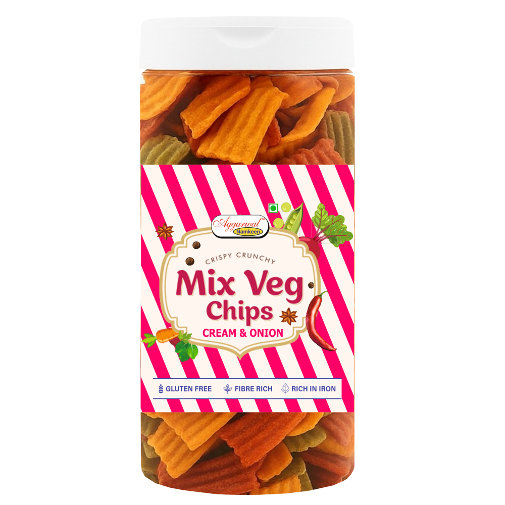 Mix Vegetable Cream / Onion Chips - Vegan-Friendly Vegetable Chips, 6-Month Shelf Life , No Artificial Colors or Flavors, Irresistibly Spicy Taste