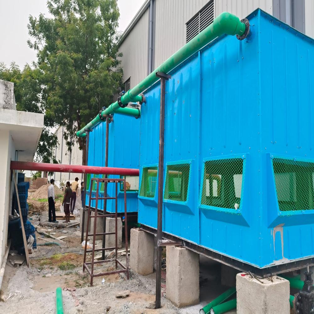 Cooling Tower with Pipe Line - FRP Body, 2100x1600x2200 mm, 200,000 kcal/hr Heat Rejection | Axial Flow Fan, Customizable MS/SS/UPVC Pipes