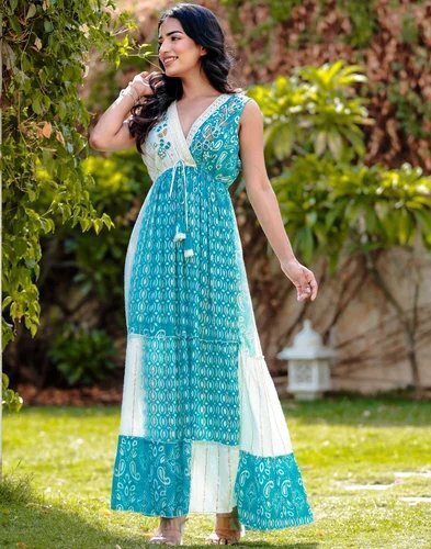 Turquoise Harmony Block Print Maxi Dress