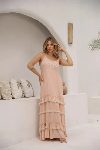 Blush Mirage Embroidered Tiered Maxi Dress