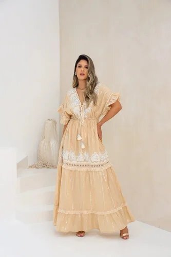 Golden Sand Embroidered Maxi Dress