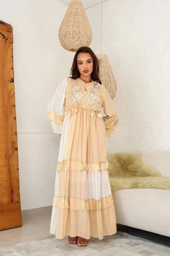 Ivory Blossom Embroidered Tiered Maxi Dress