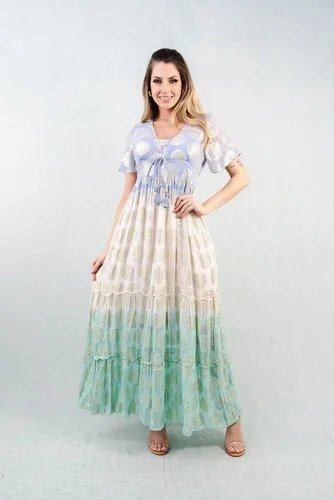 Ombre Breeze Gold Foil Maxi Dress