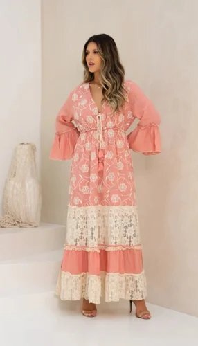 Rose Blush Embroidered Lace Maxi Dress