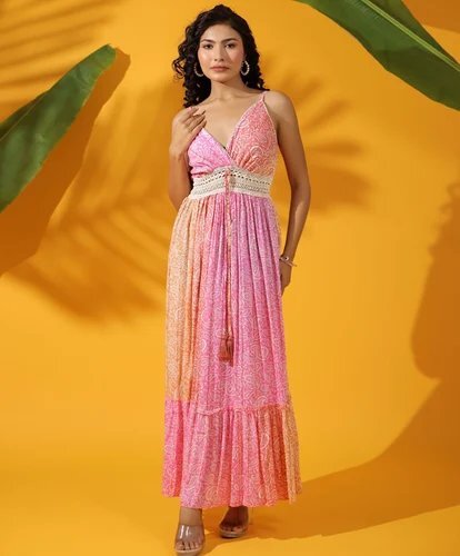 Sunset Bloom Crochet Maxi Dress