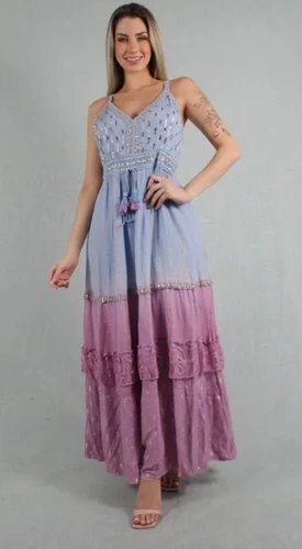 Twilight Bloom Ombre Embroidered Maxi Dress