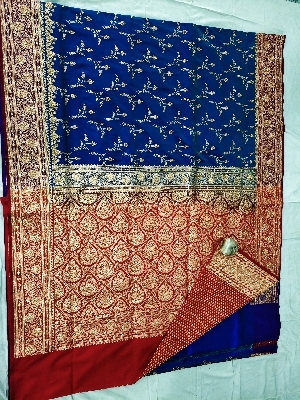 Banarasi Uppada Saree Royal Petrol - Design: Buta With Zari Border And Design With Little Type Skirt Upward On Border One Side