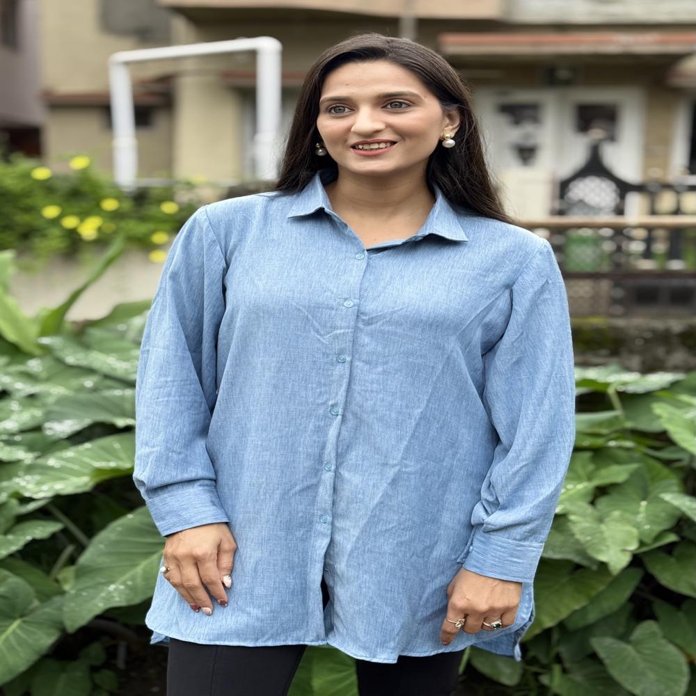 Women Oversized Casual Shirt - Color: Blue
