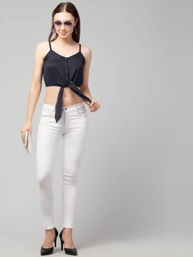 Bo17 Ladies Navy Blue Short Top - Design: Plain