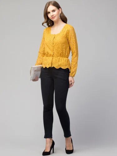 Bo23 Ladies Yellow Button Closure Top - Feature: Good Quality