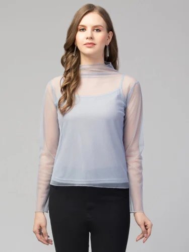 Ladies Mesh High Neck Top (2) - Color: Blue