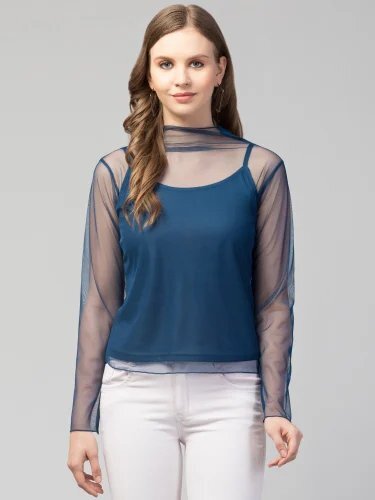 Ladies Mesh High Neck Top - Color: Blue