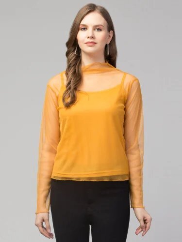Mesh High-Neck Top - Color: Yellow