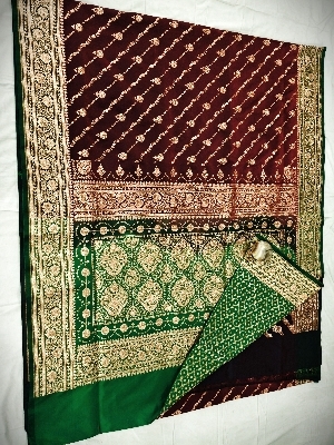 Banarsi Saree Uppada , Rumali Pallu Copper Jari Garnet - Fabric Type: Art Silk