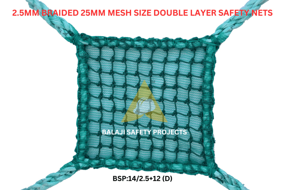 2.5Mm Braided 25Mm Mesh Size Double Layer Safety Nets - Color: Green