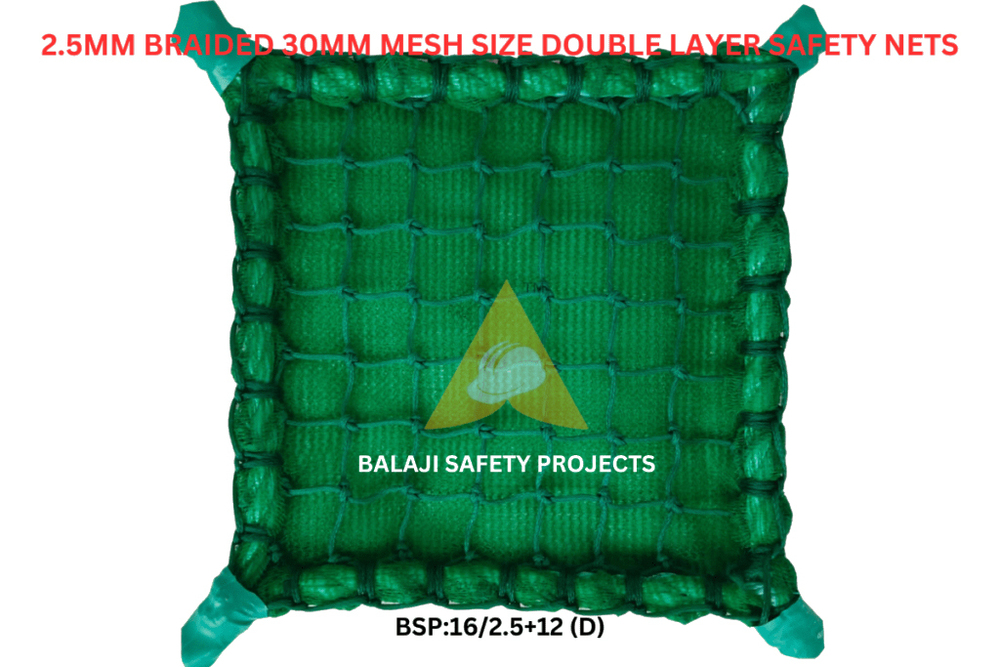 2.5Mm Braided 30Mm Mesh Size Double Layer Safety Nets - Color: Green