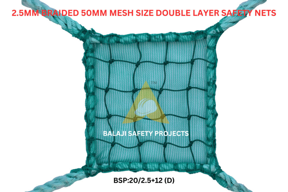 2.5Mm Braided 50Mm Mesh Size Double Layer Safety Nets - Color: Green
