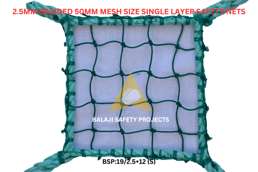 2.5Mm Braided 50Mm Mesh Size Single Layer Safety Nets - Color: Green