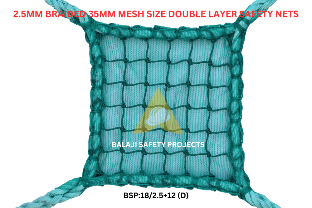 2.5Mm Braided 35Mm Mesh Size Double Layer Safety Nets - Color: Green