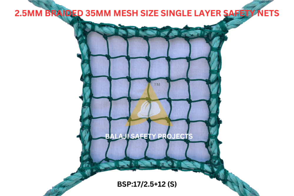2.5Mm Braided 35Mm Mesh Size Single Layer Safety Nets - Color: Green