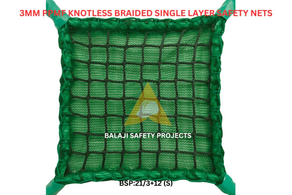 3Mm Ppmf Knotless Braided Single Layer Safety Nets - Color: Green