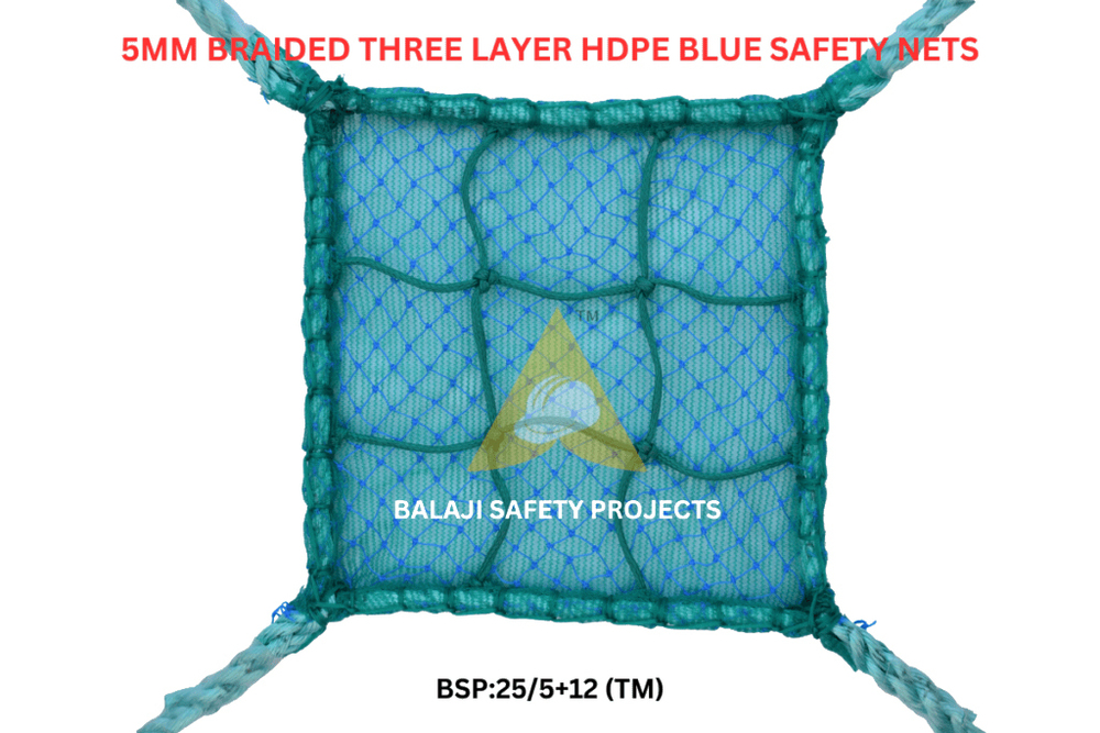 5Mm Braided Three Layer Hdpe Blue Safety Nets - Color: Green