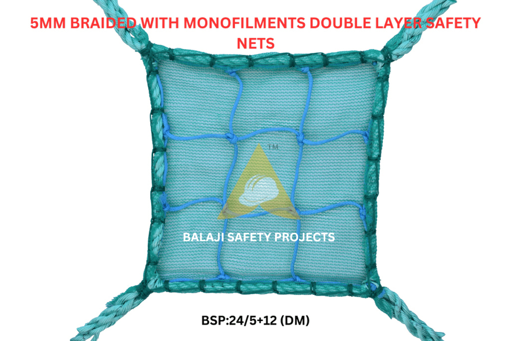 5Mm Braided With Monofilments Double Layer Safety Nets - Color: Green & Blue
