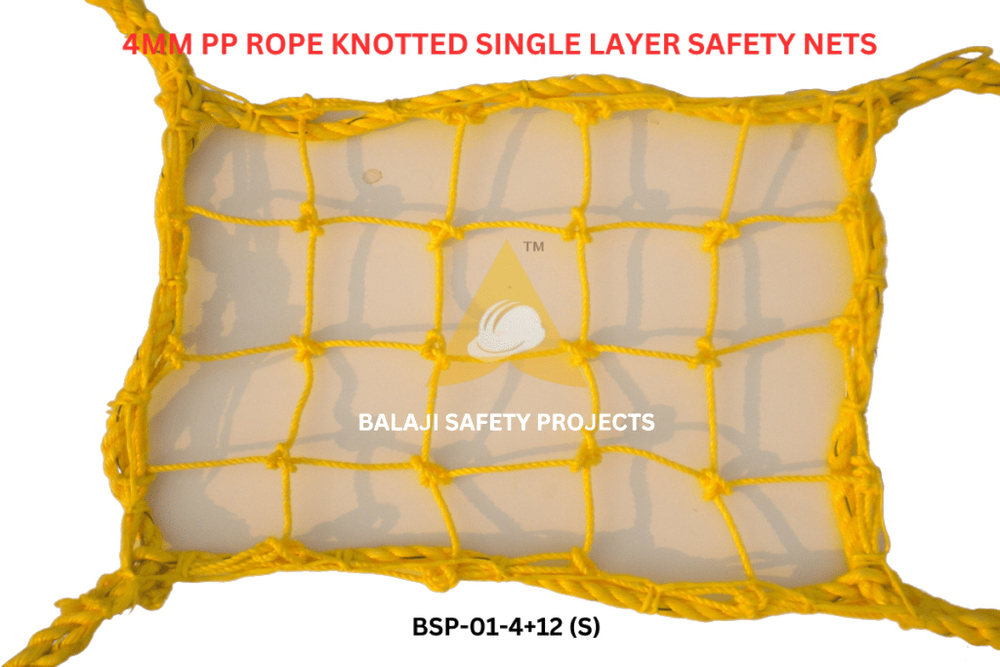 4Mm Pp Rope Knotted Single Layer Safety Nets - Color: White & Yellow