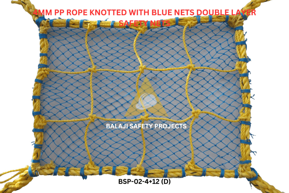 4Mm Pp Rope Knotted With Blue Nets Double Layer Safety Nets - Hole Shape: Square
