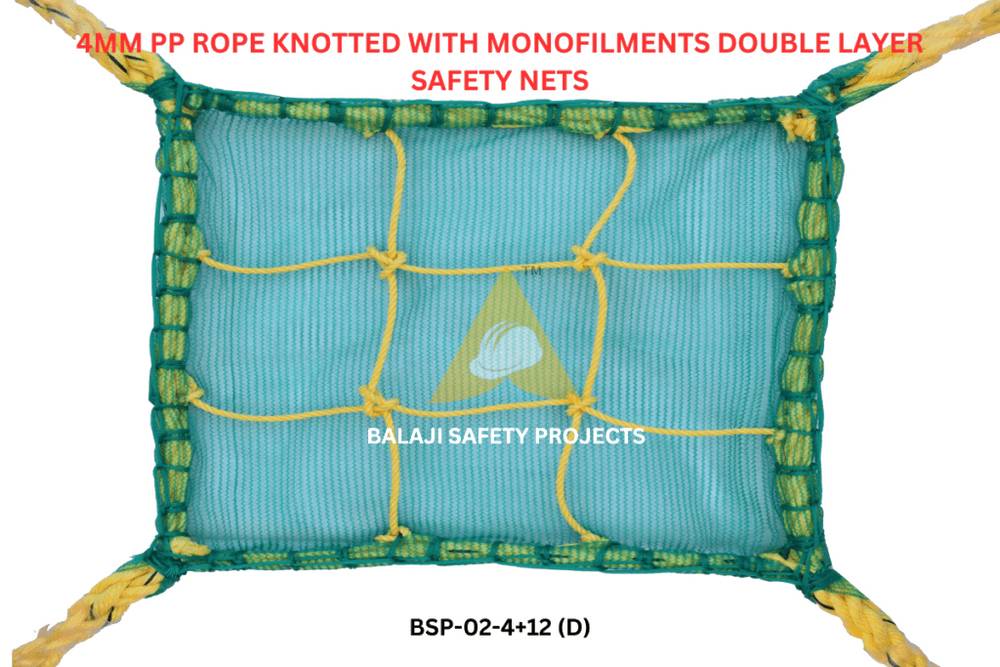 4Mm Pp Rope Knotted With Monofilments Double Layer Safety Nets - Color: Green (Base)
