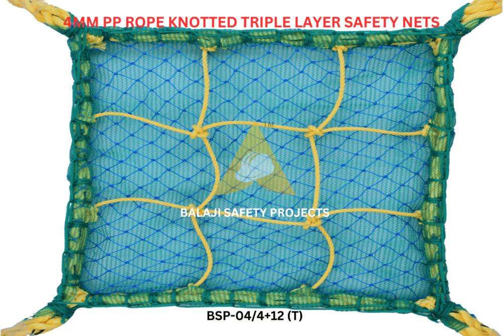 4Mm Pp Rope Knotted Triple Layer Safety Nets - Color: Green & Yellow