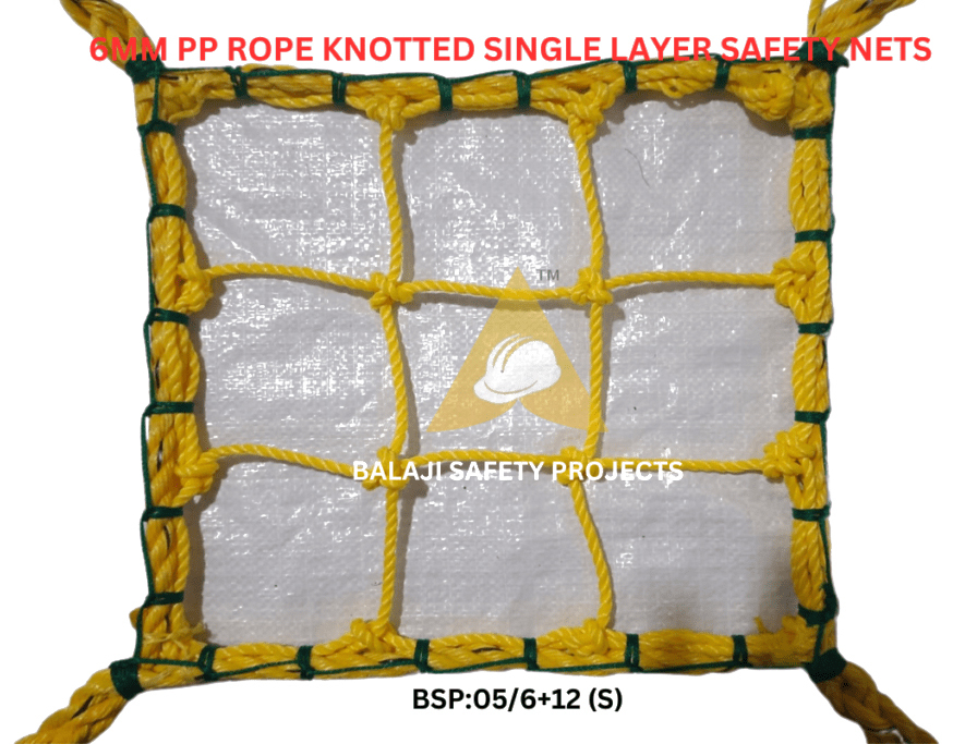 6Mm Pp Rope Knotted Single Layer Safety Nets - Color: White & Yellow