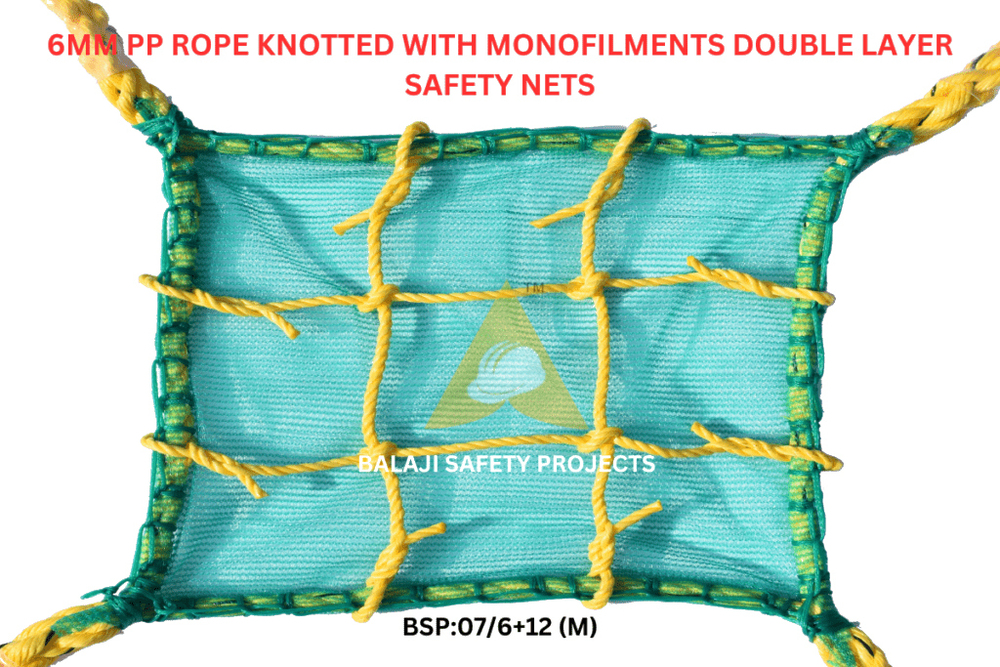 6Mm Pp Rope Knotted With Monofilments Double Layer Safety Nets - Color: Green & Yellow